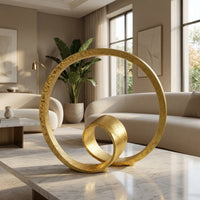 Tabletop Decor, Abstract Loop Sculpture, Textured Gold Resin 13 Inch-BM353453