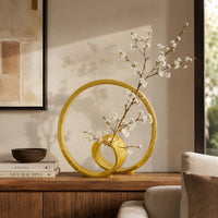 Tabletop Decor, Abstract Loop Sculpture, Textured Gold Resin 13 Inch-BM353453