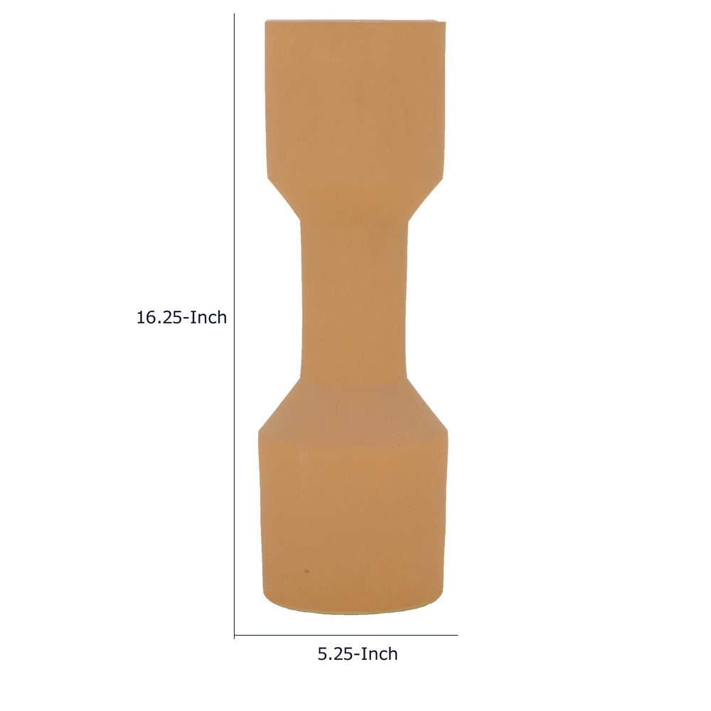 Decorative Vase, Geometric Hourglass Shape, Matte Orange Ceramic 16 Inch-BM353454