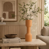 Decorative Vase, Geometric Hourglass Shape, Matte Orange Ceramic 16 Inch-BM353454
