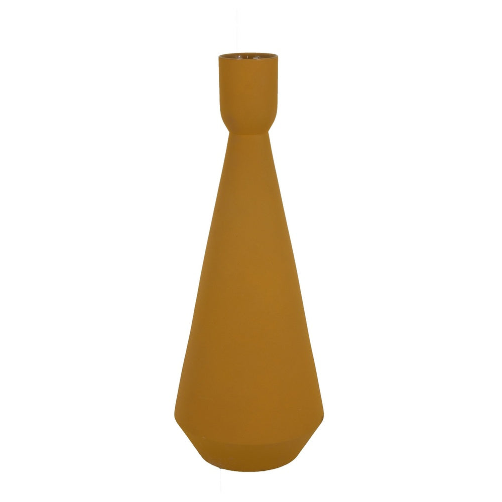 Decorative Vase, Flared Rim, Angular Edges, Mustard Yellow Ceramic 15 Inch-BM353455
