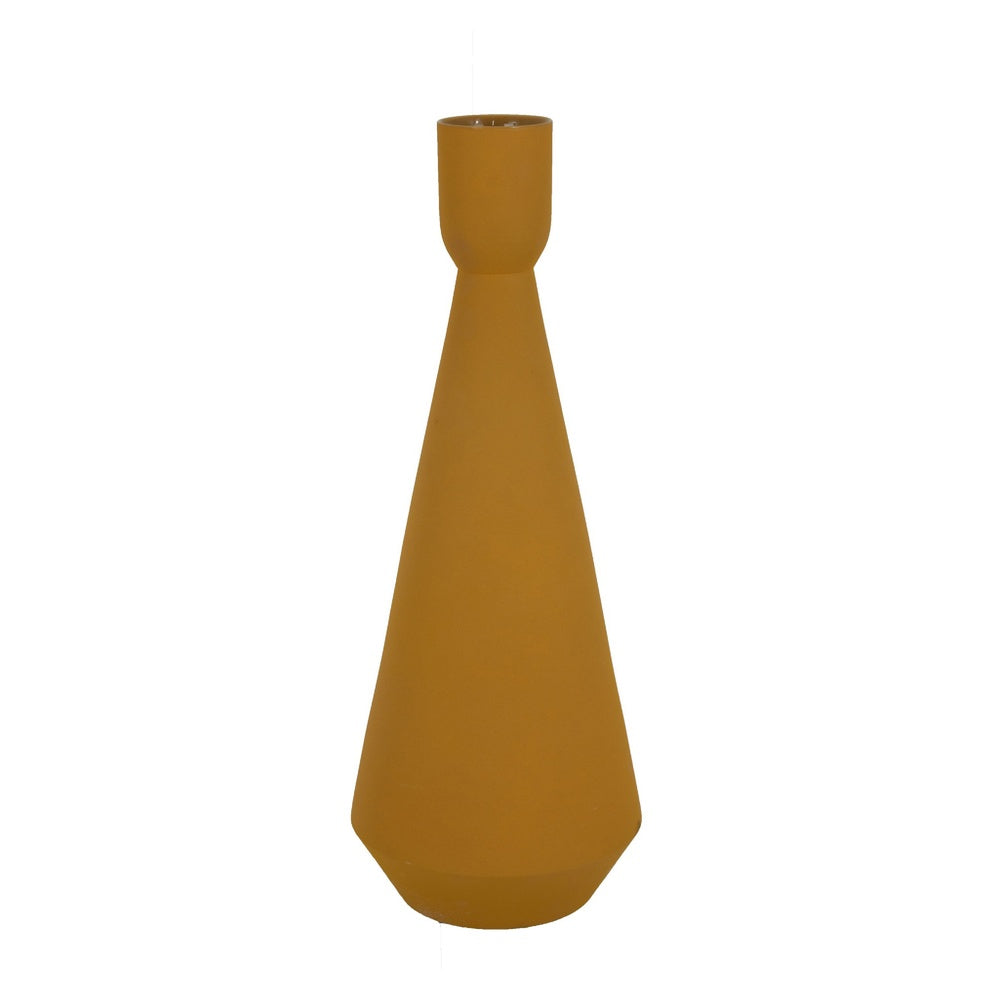 Decorative Vase, Flared Rim, Angular Edges, Mustard Yellow Ceramic 15 Inch-BM353455