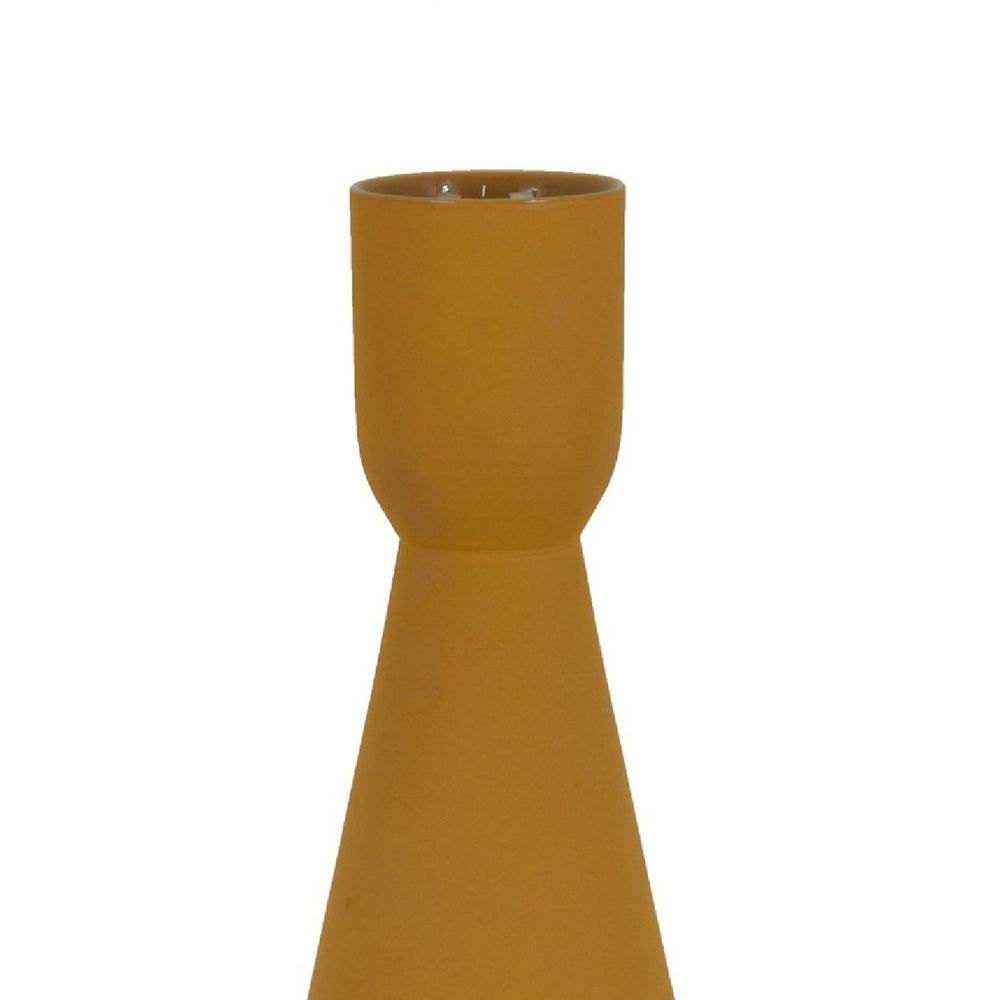 Decorative Vase, Flared Rim, Angular Edges, Mustard Yellow Ceramic 15 Inch-BM353455