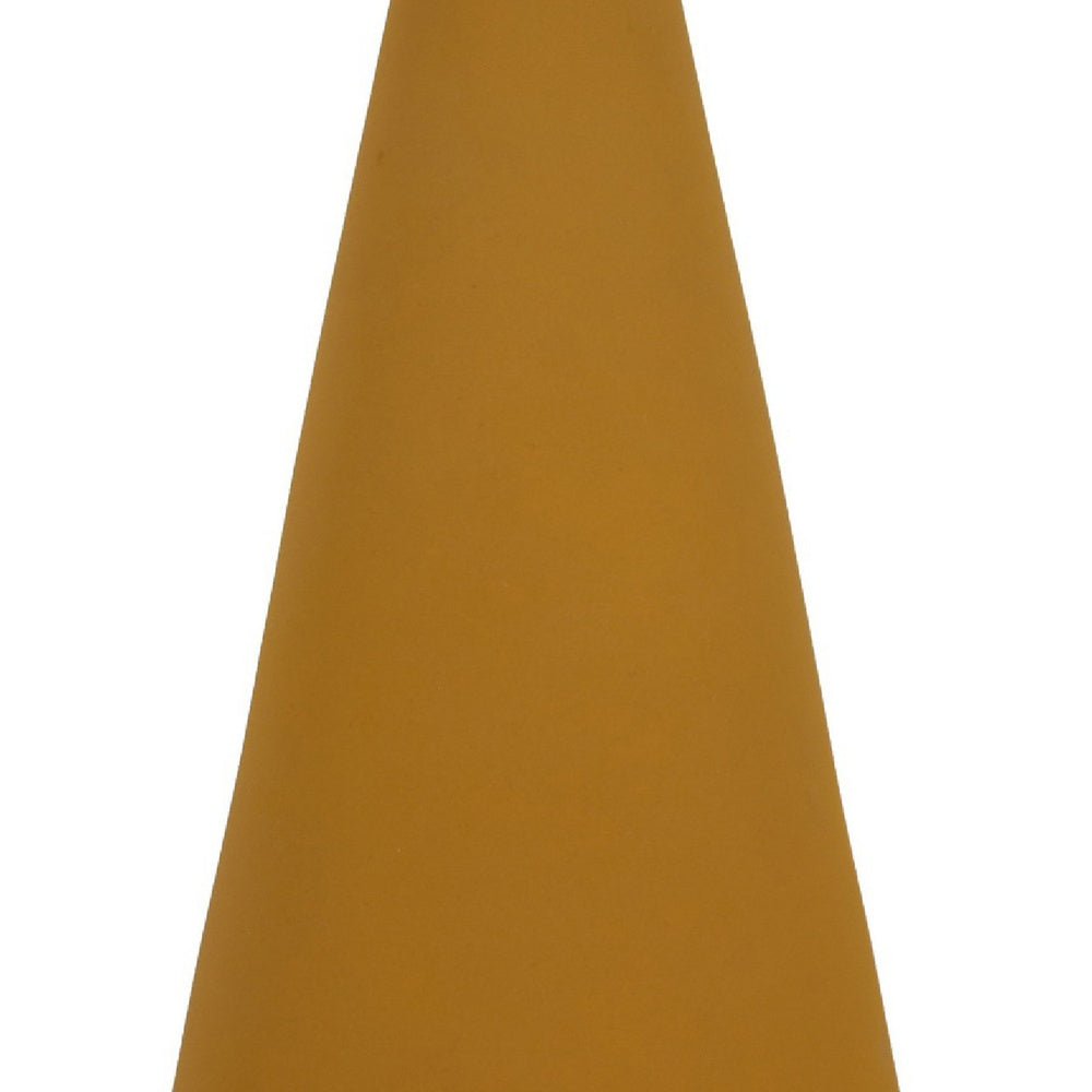 Decorative Vase, Flared Rim, Angular Edges, Mustard Yellow Ceramic 15 Inch-BM353455