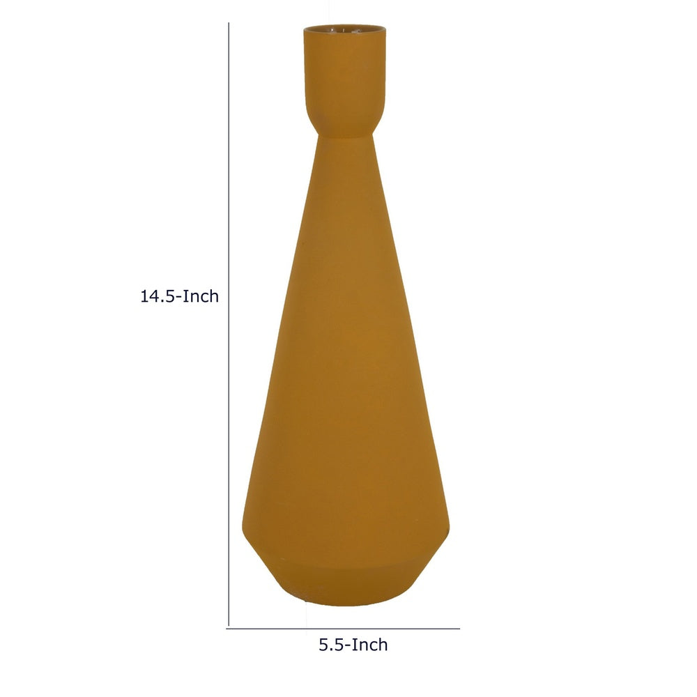 Decorative Vase, Flared Rim, Angular Edges, Mustard Yellow Ceramic 15 Inch-BM353455