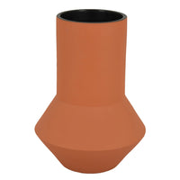 Decorative Vase, Faceted Body, Angular Base, Orange Brown Ceramic 11 Inch-BM353456