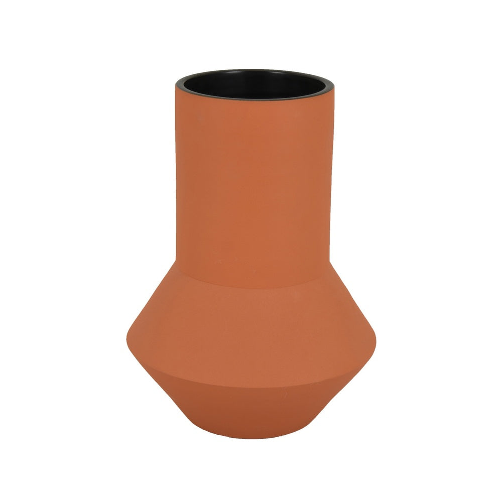 Decorative Vase, Faceted Body, Angular Base, Orange Brown Ceramic 11 Inch-BM353456