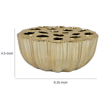 Decorative Vase, Scalloped Lotus Pod Design, Glazed Gold Ceramic 9 Inch-BM353457