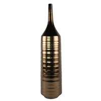 Decorative Vase, Bottle Shape, Horizontal Ridges, Deep Gold Ceramic 28 Inch-BM353458