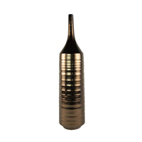 Decorative Vase, Bottle Shape, Horizontal Ridges, Deep Gold Ceramic 28 Inch-BM353458
