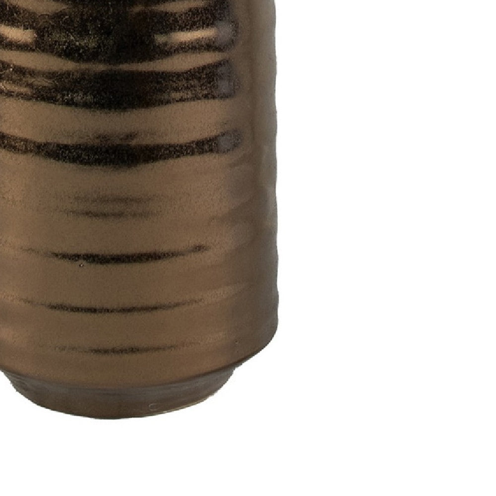 Decorative Vase, Bottle Shape, Horizontal Ridges, Deep Gold Ceramic 28 Inch-BM353458