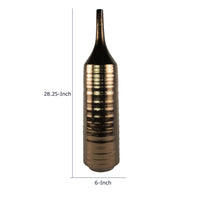 Decorative Vase, Bottle Shape, Horizontal Ridges, Deep Gold Ceramic 28 Inch-BM353458