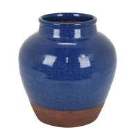 Ginger Jar Vase, Speckled and Glazed Top, Blue and Brown Ceramic 10 Inch-BM353459
