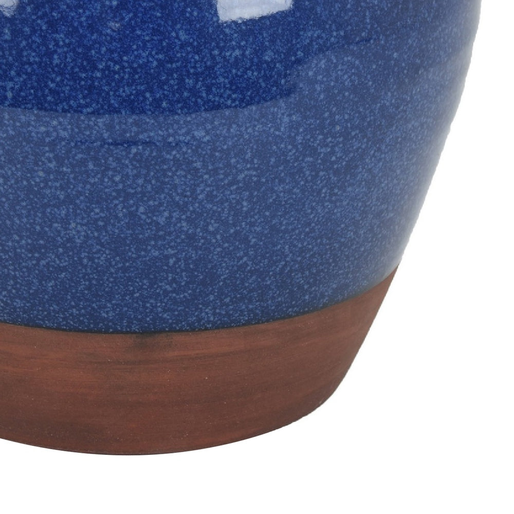 Ginger Jar Vase, Speckled and Glazed Top, Blue and Brown Ceramic 10 Inch-BM353459