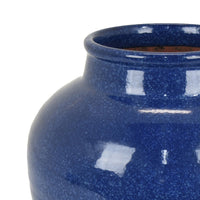 Ginger Jar Vase, Speckled and Glazed Top, Blue and Brown Ceramic 10 Inch-BM353459