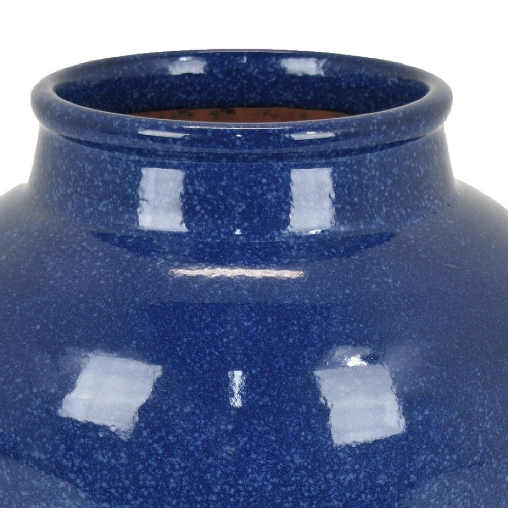 Ginger Jar Vase, Speckled and Glazed Top, Blue and Brown Ceramic 10 Inch-BM353459