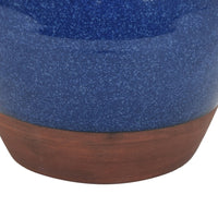 Ginger Jar Vase, Speckled and Glazed Top, Blue and Brown Ceramic 10 Inch-BM353459