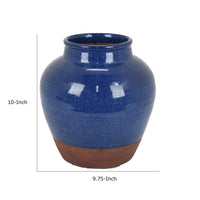 Ginger Jar Vase, Speckled and Glazed Top, Blue and Brown Ceramic 10 Inch-BM353459
