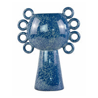 Orin Decorative Vase, 8 Loop Handles, Blue White Speckled Ceramic 15 Inch-BM353460