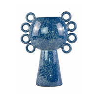 Orin Decorative Vase, 8 Loop Handles, Blue White Speckled Ceramic 15 Inch-BM353460