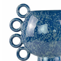Orin Decorative Vase, 8 Loop Handles, Blue White Speckled Ceramic 15 Inch-BM353460