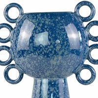 Orin Decorative Vase, 8 Loop Handles, Blue White Speckled Ceramic 15 Inch-BM353460