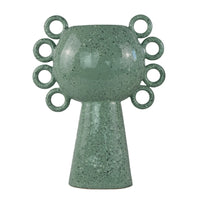 Orin Decorative Vase, 8 Loop Handles,  Green White Speckled Ceramic 15 Inch-BM353461