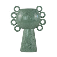 Orin Decorative Vase, 8 Loop Handles,  Green White Speckled Ceramic 15 Inch-BM353461