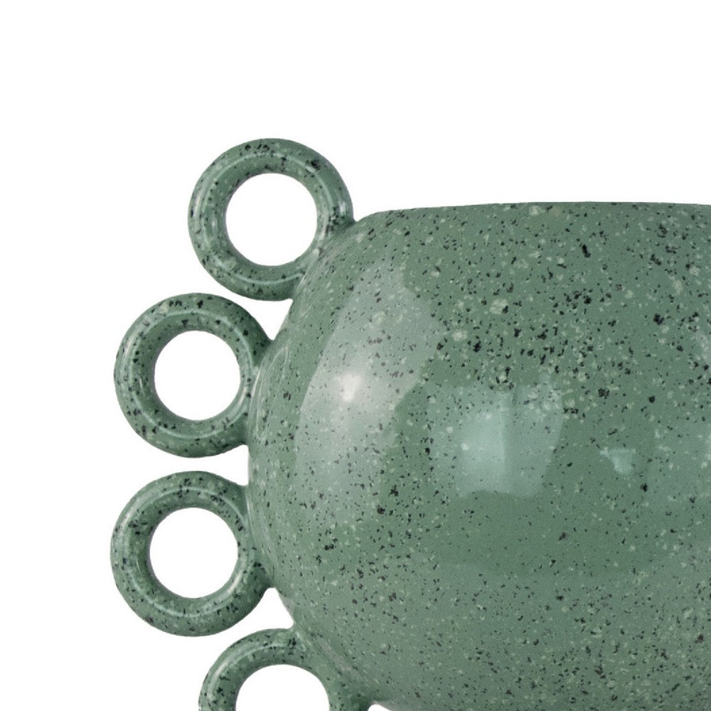 Orin Decorative Vase, 8 Loop Handles,  Green White Speckled Ceramic 15 Inch-BM353461