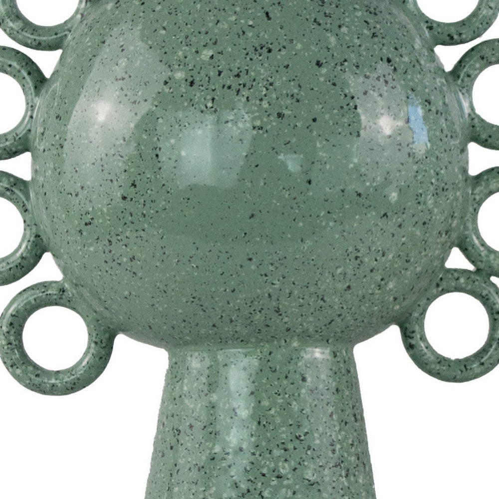 Orin Decorative Vase, 8 Loop Handles,  Green White Speckled Ceramic 15 Inch-BM353461