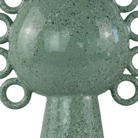 Orin Decorative Vase, 8 Loop Handles,  Green White Speckled Ceramic 15 Inch-BM353461