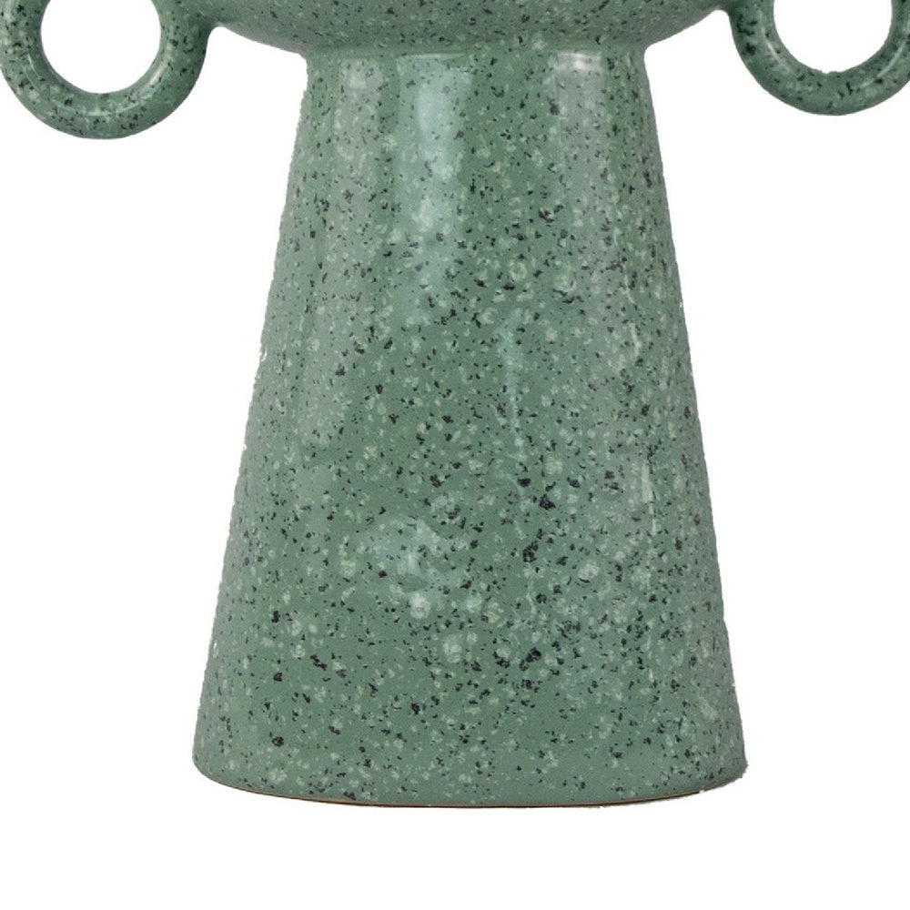 Orin Decorative Vase, 8 Loop Handles,  Green White Speckled Ceramic 15 Inch-BM353461