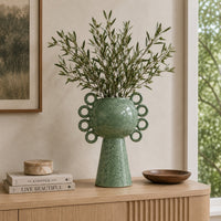 Orin Decorative Vase, 8 Loop Handles,  Green White Speckled Ceramic 15 Inch-BM353461
