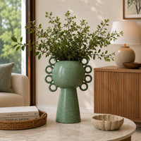 Orin Decorative Vase, 8 Loop Handles,  Green White Speckled Ceramic 15 Inch-BM353461