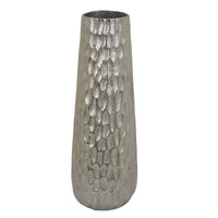 Marvin Tapered Decorative Vase with Textured Details, Silver Aluminum 19 Inch-BM353462