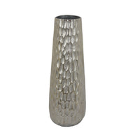 Marvin Tapered Decorative Vase with Textured Details, Silver Aluminum 19 Inch-BM353462