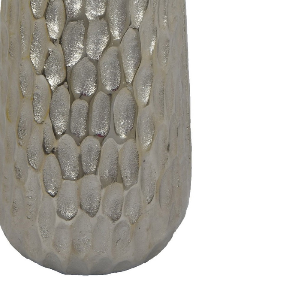 Marvin Tapered Decorative Vase with Textured Details, Silver Aluminum 19 Inch-BM353462