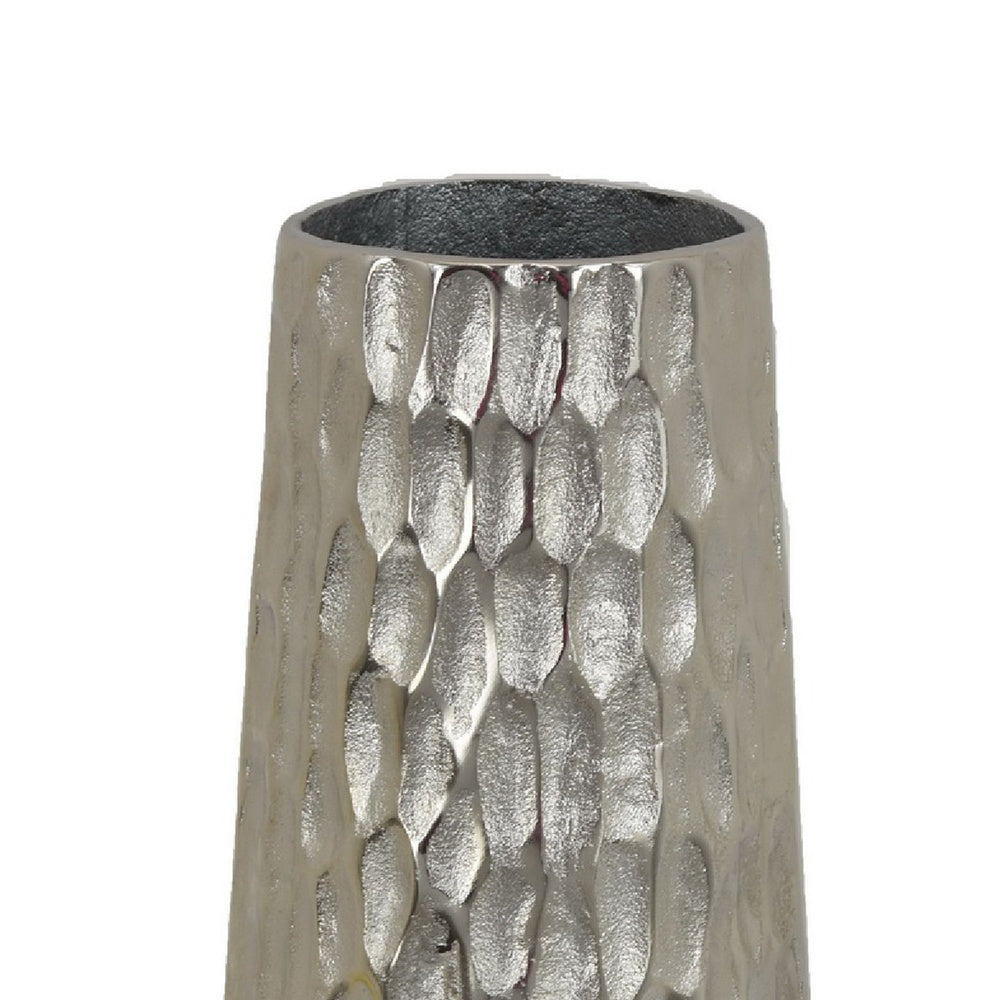 Marvin Tapered Decorative Vase with Textured Details, Silver Aluminum 19 Inch-BM353462