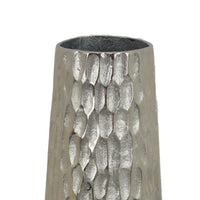 Marvin Tapered Decorative Vase with Textured Details, Silver Aluminum 19 Inch-BM353462