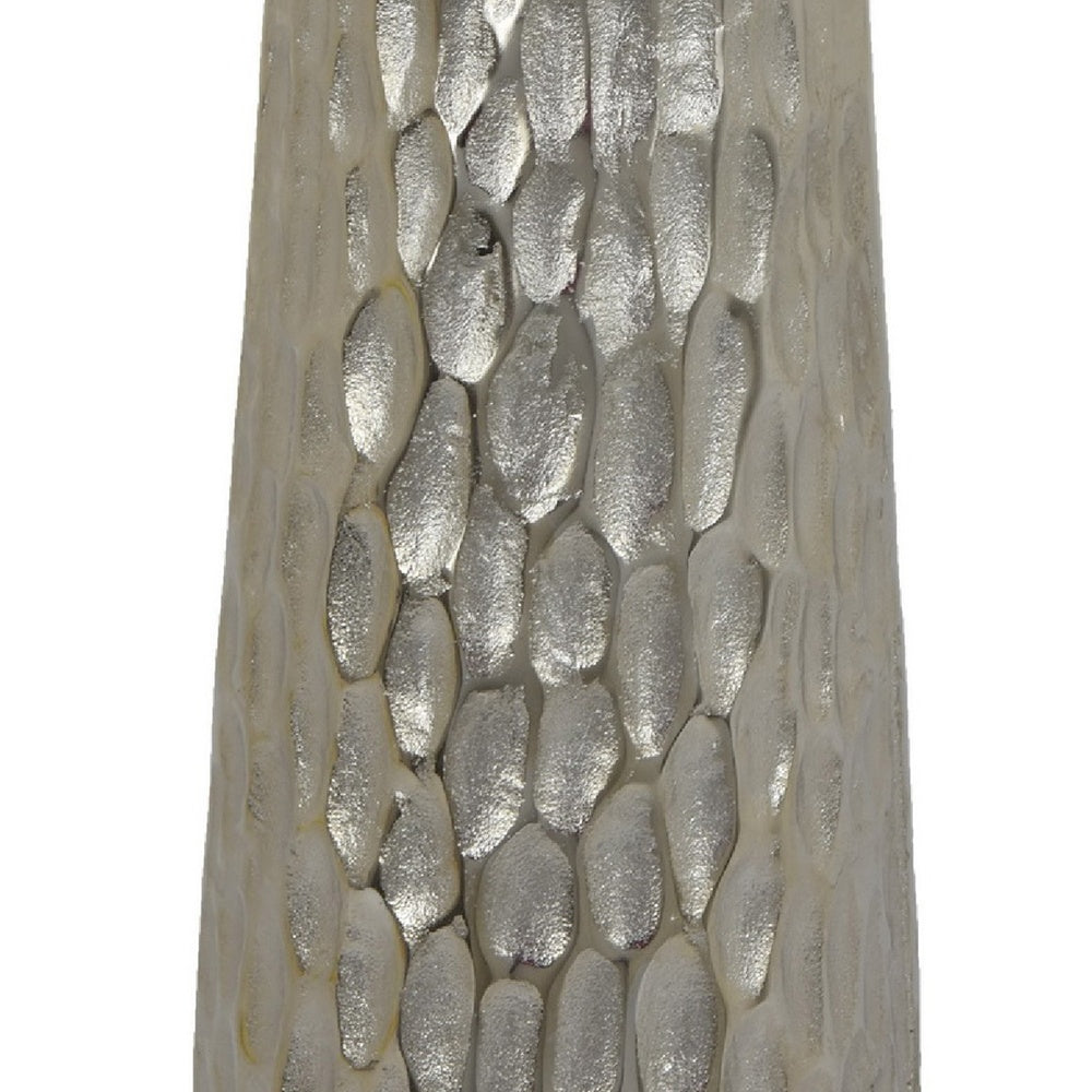 Marvin Tapered Decorative Vase with Textured Details, Silver Aluminum 19 Inch-BM353462