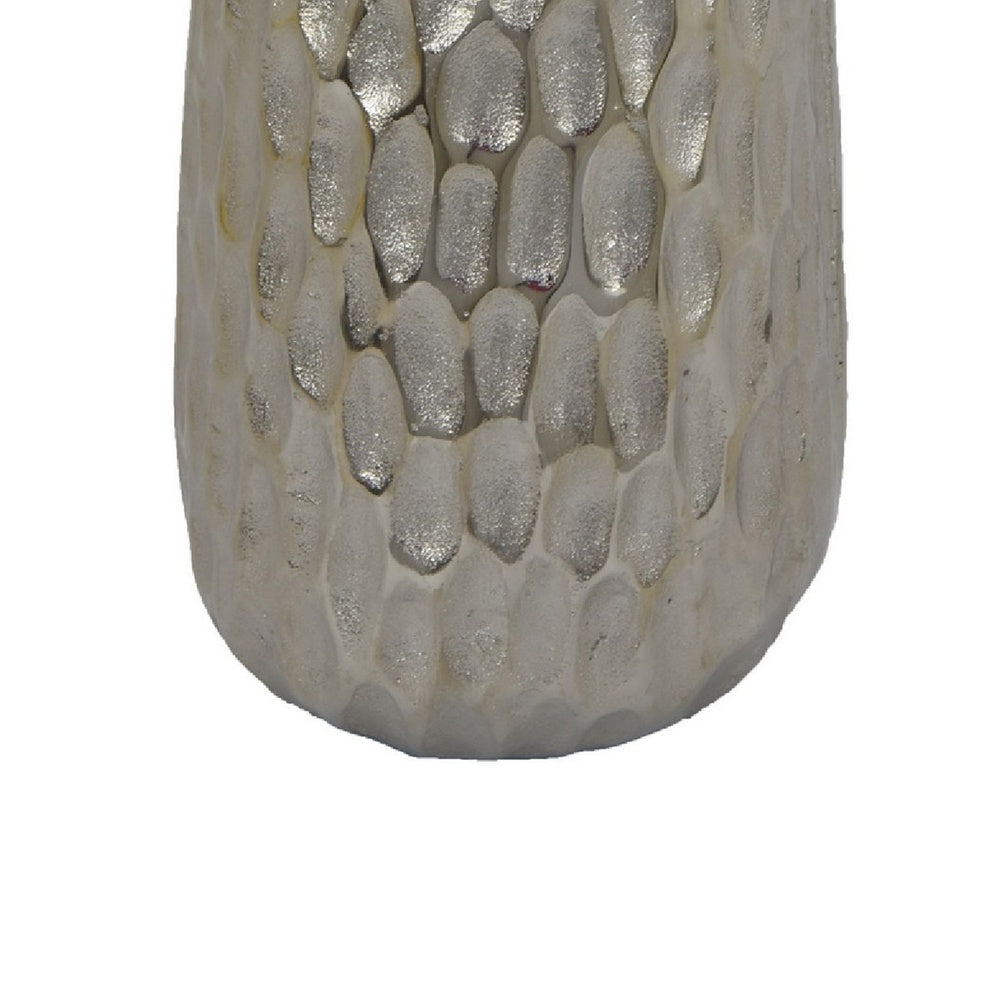 Marvin Tapered Decorative Vase with Textured Details, Silver Aluminum 19 Inch-BM353462