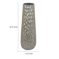 Marvin Tapered Decorative Vase with Textured Details, Silver Aluminum 19 Inch-BM353462