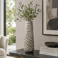 Marvin Tapered Decorative Vase with Textured Details, Silver Aluminum 19 Inch-BM353462