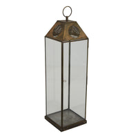Greg Glass Lantern with Vented Top, Ring Handle, Bronze Metal 28 Inch  - BM353463
