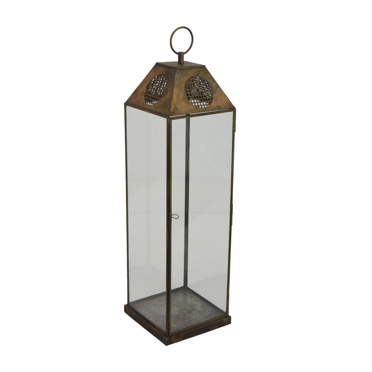 Greg Glass Lantern with Vented Top, Ring Handle, Bronze Metal 28 Inch  - BM353463