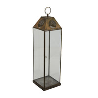 Greg Glass Lantern with Vented Top, Ring Handle, Bronze Metal 28 Inch  - BM353463