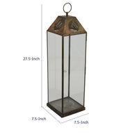 Greg Glass Lantern with Vented Top, Ring Handle, Bronze Metal 28 Inch  - BM353463