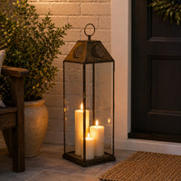 Greg Glass Lantern with Vented Top, Ring Handle, Bronze Metal 28 Inch  - BM353463