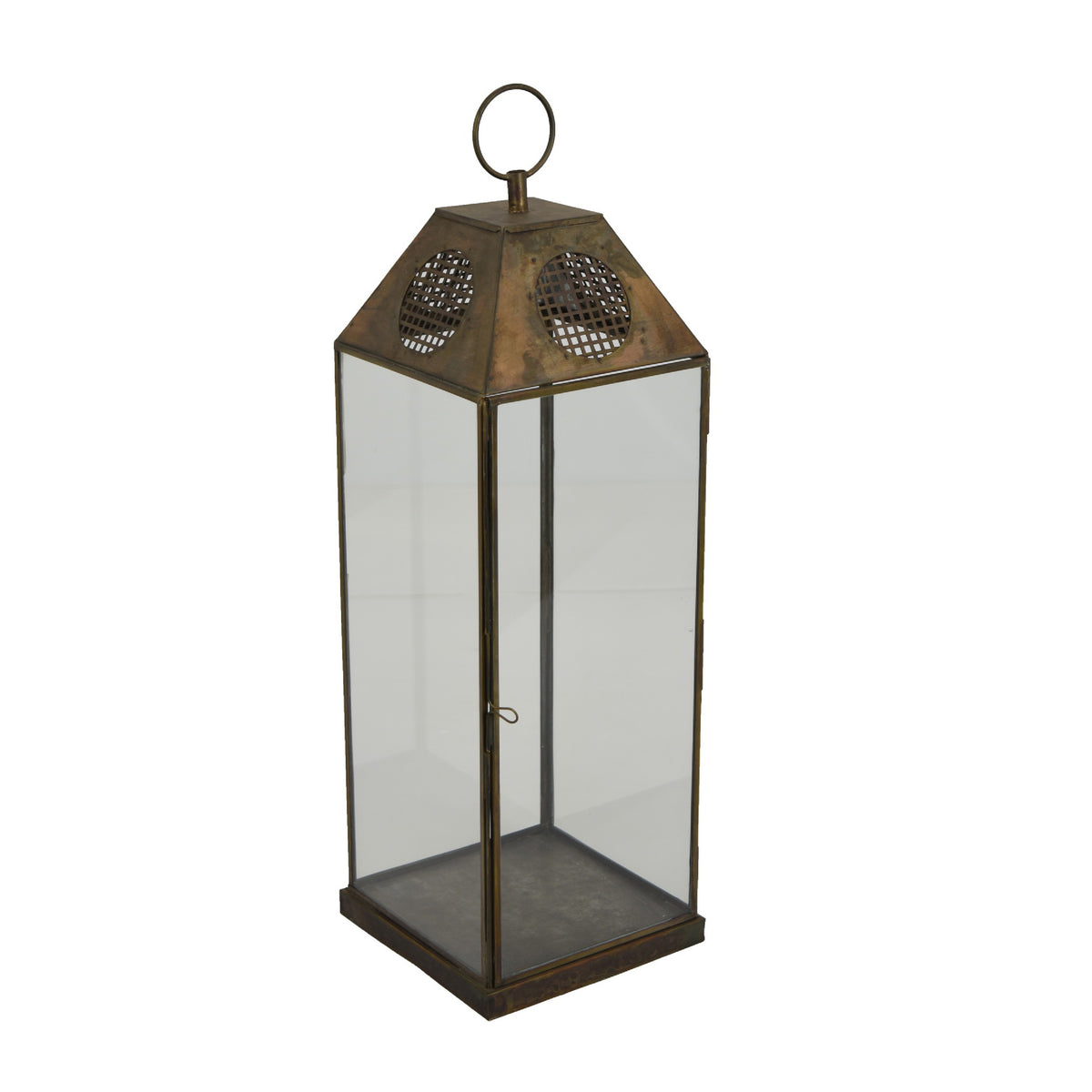 Greg Glass Lantern with Vented Top, Ring Handle, Bronze Metal 24 Inch  - BM353464