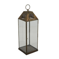 Greg Glass Lantern with Vented Top, Ring Handle, Bronze Metal 24 Inch  - BM353464